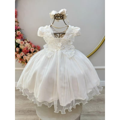 Vestido Infantil Marfim Jardim Encantado C/ Renda Festas