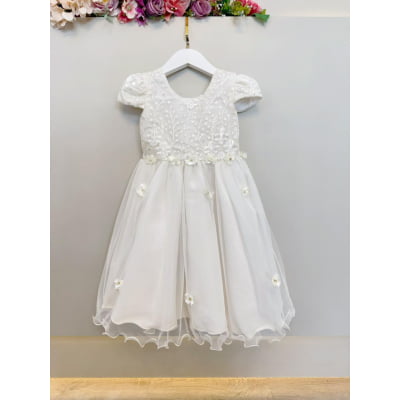 Vestido Infantil Marfim Jardim Encantado C/ Renda Festas