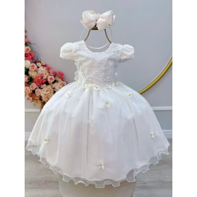 Vestido Infantil Marfim Jardim Encantado C/ Renda Festas