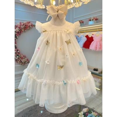 Vestido Infantil Marfim Jardim Encantado Luxo Vestido Infantil Marfim Jardim Encantado Luxo