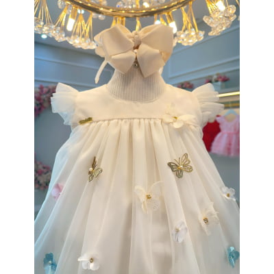 Vestido Infantil Marfim Jardim Encantado Luxo