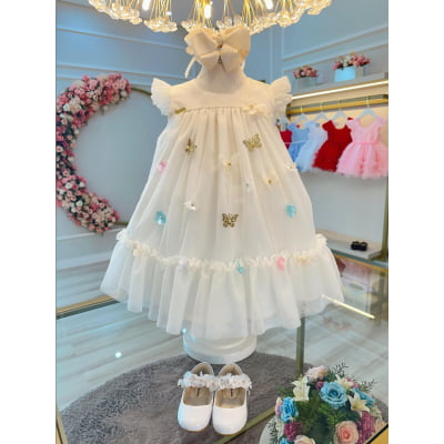 Vestido Infantil Marfim Jardim Encantado Luxo