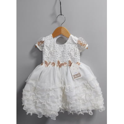 Vestido Infantil Marfim Jardim Encantado Saia Com Babados Vestido Infantil Marfim Jardim Encantado Saia Com Babados