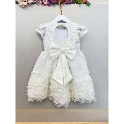 Vestido Infantil Marfim Jardim Encantado Saia Com Babados