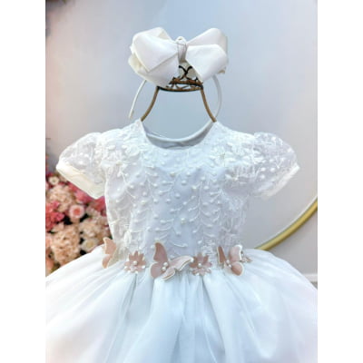 Vestido Infantil Marfim Jardim Encantado Saia Com Babados
