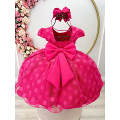 Vestido Infantil Pink Poá Com Cinto de Pérolas e Strass