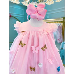 Vestido Infantil Rosa Bebê Jardim Encantado Luxo