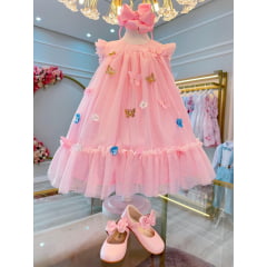 Vestido Infantil Rosa Bebê Jardim Encantado Luxo