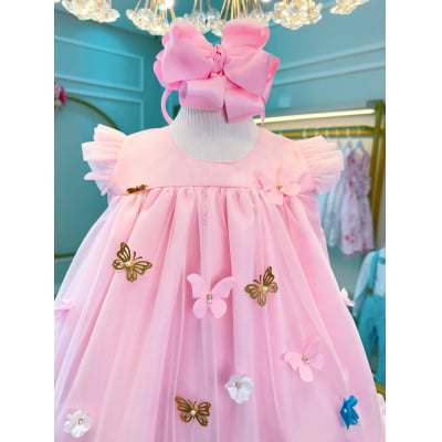 Vestido Infantil Rosa Bebê Jardim Encantado Luxo