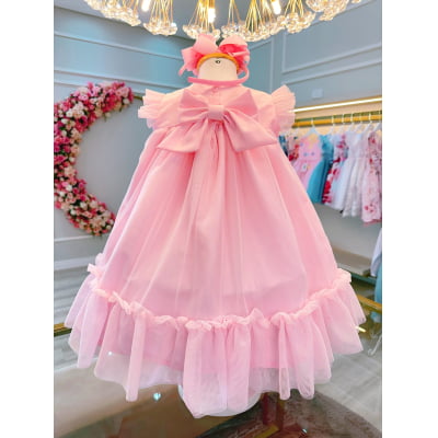 Vestido Infantil Rosa Bebê Jardim Encantado Luxo