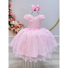 Vestido Infantil Rosa Claro Festas Jardim Encantado Com Renda