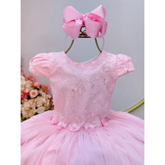 Vestido Infantil Rosa Claro Festas Jardim Encantado Com Renda