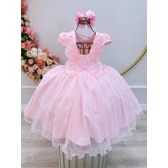 Vestido Infantil Rosa Claro Festas Jardim Encantado Com Renda