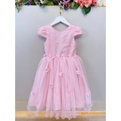 Vestido Infantil Rosa Claro Festas Jardim Encantado Com Renda