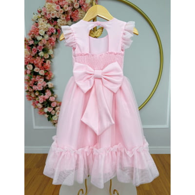 Vestido Infantil Rosa Claro Jardim Encantado Apliques Festas