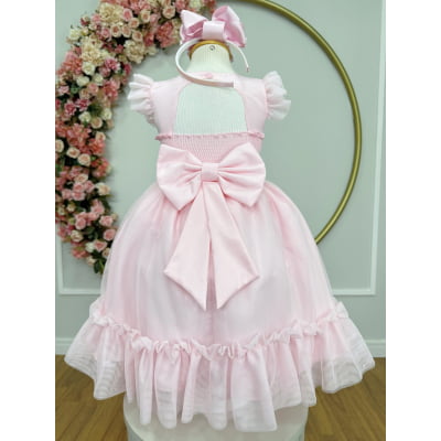 Vestido Infantil Rosa Claro Jardim Encantado c/Apliques Festas