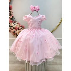Vestido Infantil Rosa Claro Jardim Encantado C/ Renda Festas