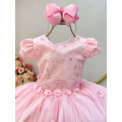 Vestido Infantil Rosa Claro Jardim Encantado C/ Renda Festas