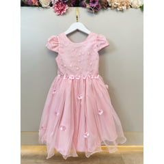 Vestido Infantil Rosa Claro Jardim Encantado C/ Renda Festas