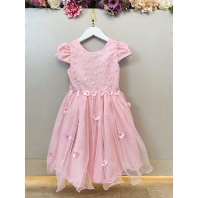 Vestido Infantil Rosa Claro Jardim Encantado C/ Renda Festas