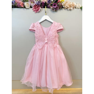 Vestido Infantil Rosa Claro Jardim Encantado C/ Renda Festas