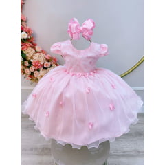 Vestido Infantil Rosa Claro Jardim Encantado C/ Renda Luxo