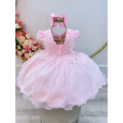 Vestido Infantil Rosa Claro Jardim Encantado C/ Renda Luxo