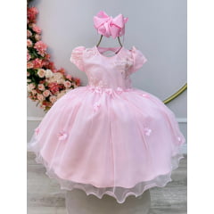 Vestido Infantil Rosa Claro Jardim Encantado Com Renda Festas