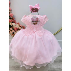 Vestido Infantil Rosa Claro Jardim Encantado Com Renda Festas