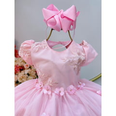 Vestido Infantil Rosa Claro Jardim Encantado Com Renda Festas