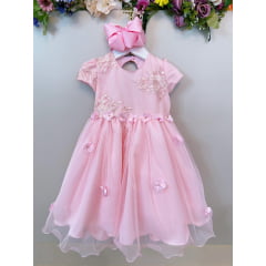 Vestido Infantil Rosa Claro Jardim Encantado Com Renda Festas