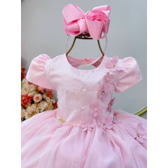 Vestido Infantil Rosa Claro Jardim Encantado Daminha Festas