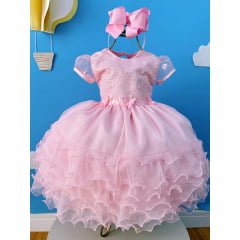 Vestido Infantil Rosa Claro Jardim Encantado Festas  Daminha