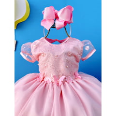 Vestido Infantil Rosa Claro Jardim Encantado Festas  Daminha
