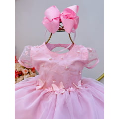 Vestido Infantil Rosa Claro Jardim Encantado Saia C/ Babados