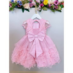 Vestido Infantil Rosa Claro Jardim Encantado Saia C/ Babados