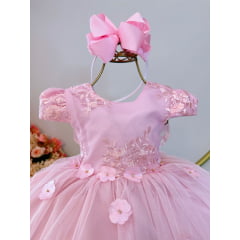 Vestido Infantil Rosa Jardim Encantado C/ Renda Festa Damas