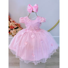 Vestido Infantil Rosa Jardim Encantado C/ Renda Festa Damas