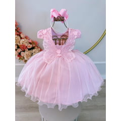 Vestido Infantil Rosa Jardim Encantado C/ Renda Festa Damas