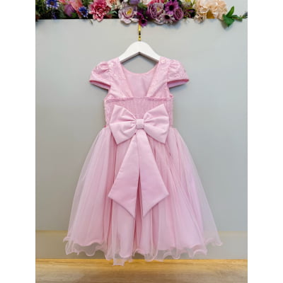 Vestido Infantil Rosa Renda C/ Borboletas Daminhas Luxo