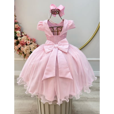 Vestido Infantil Rosa Renda C/ Borboletas Daminhas Luxo