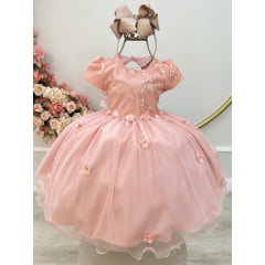 Vestido Infantil Rose Jardim Encantado Com Renda Festas