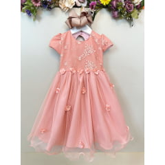Vestido Infantil Rose Jardim Encantado Com Renda Festas