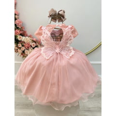 Vestido Infantil Rose Jardim Encantado Com Renda Festas