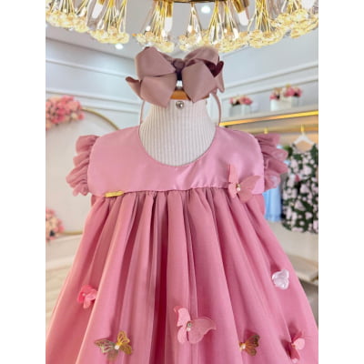 Vestido Infantil Trapézio Rose Jardim Encantado Luxo