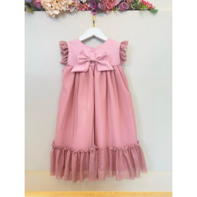 Vestido Infantil Trapézio Rose Jardim Encantado Luxo