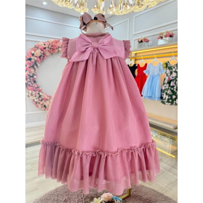 Vestido Infantil Trapézio Rose Jardim Encantado Luxo