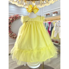Vestido Infantil Trapézio Amarelo Festas