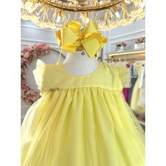 Vestido Infantil Trapézio Amarelo Festas
