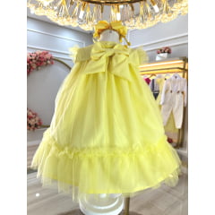 Vestido Infantil Trapézio Amarelo Festas